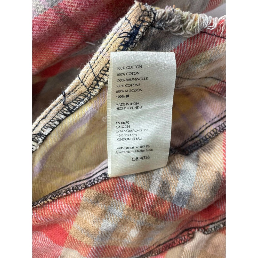 Free People Forever Plaid Shirt Boxy Raw Hem Distressed Button Down Shirt Large - Picture 11 of 11